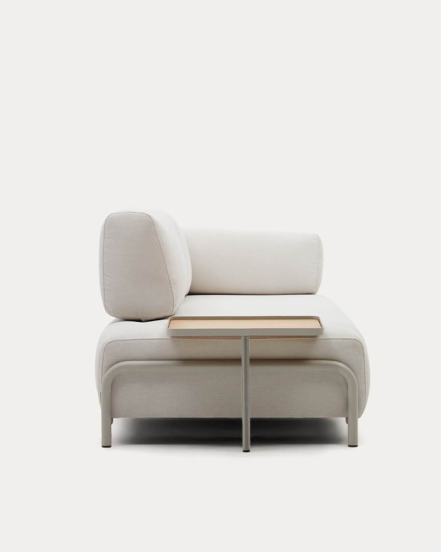 Compo-3-zitsbank van grijze chenille, groot eikenfineer blad en beige metalen structuur 232cm FSC Mix Credit