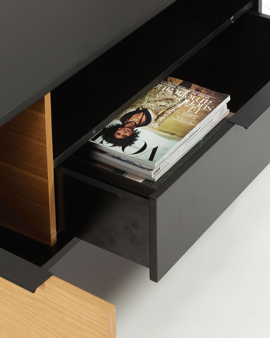 Szafka RTV Savoi 1 drzwi MDF lakierowany na czarno i czarna stal 120 x 50 cm