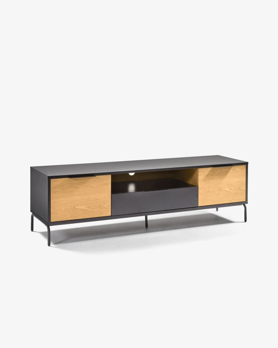 Savoi TV-Schrank 2 Türen 1 Schublade DM schwarze Lackierung Stahl in Schwarz 170 x 50 cm