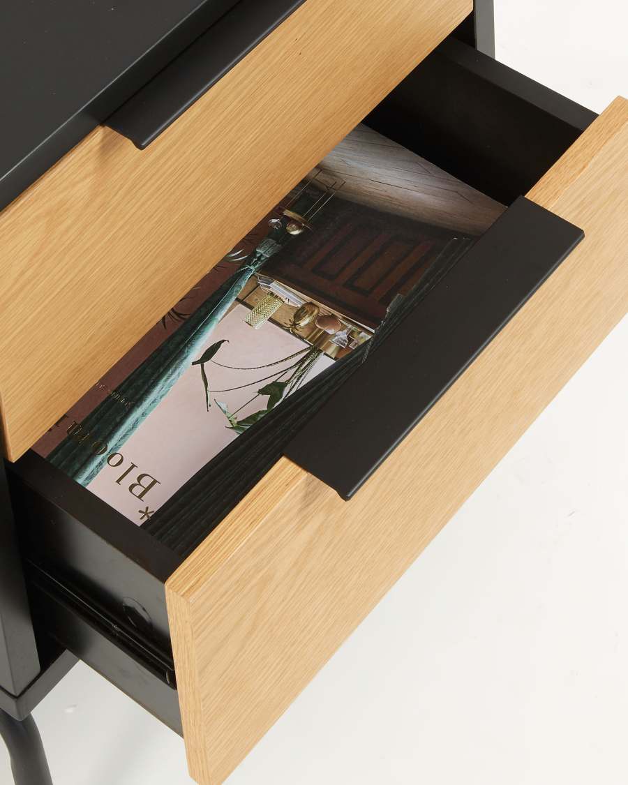 Table de chevet Savoi MDF laqué noir et acier finition noire 42 x 50 cm