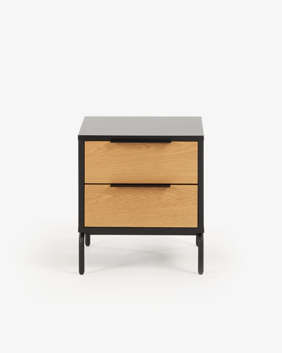 Table de chevet Savoi MDF laqué noir et acier finition noire 42 x 50 cm