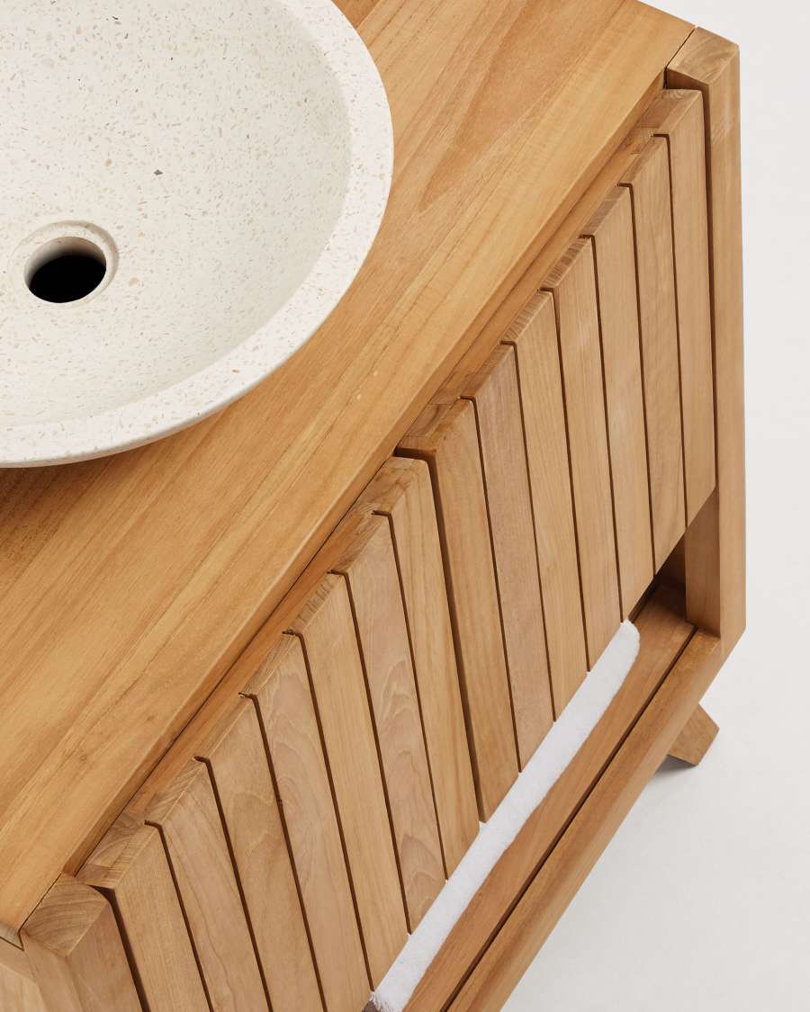 Kuveni rechteckiges Badezimmermöbel mit Aufsatzwaschbecken massives Teakholz 70 x 92 cm