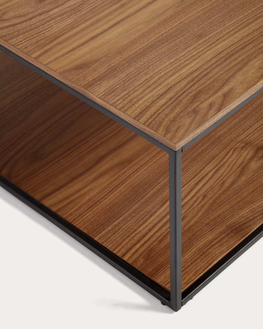 Yoana coffee table with walnut veneer and painted black metal structure, 80 x 80 cm