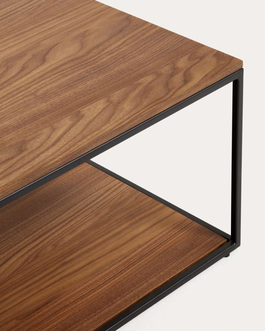 Yoana coffee table with oak walnut veneer and painted black metal structure, 110 x 60 cm