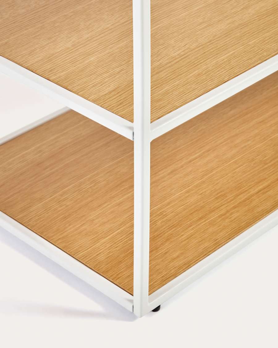 Yoana TV stand with oak veneer and painted white metal structure, 160 x 40 cm