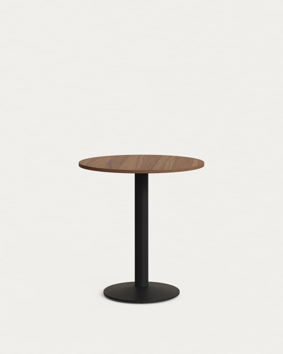 Esilda round table in walnut finish melamine with metal leg in a painted black finish, Ø70x70 cm