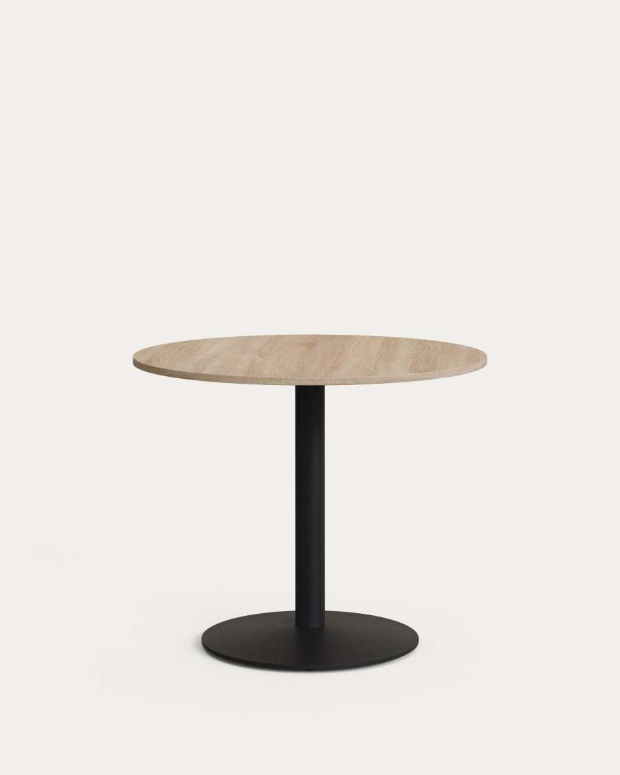 Στρογγυλό τραπέζι Esilda από μελαμίνη σε φυσικό φινίρισμα και μεταλλική βάση σε μαύρο βαμμένο φινίρισμα, Ø90x70εκ