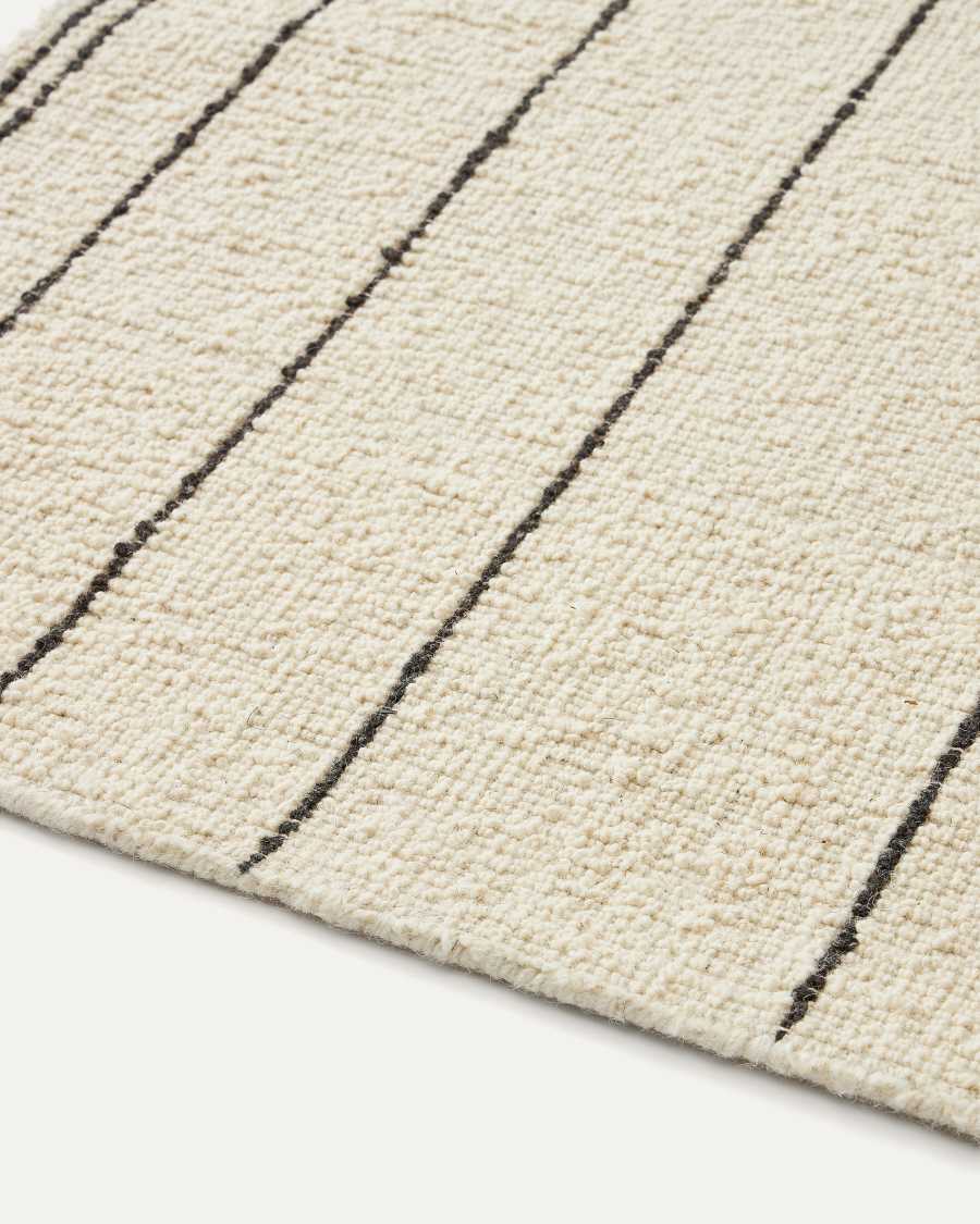 Micol Teppich aus Wolle in Beige und Streifen in Schwarz 160 x 230 cm