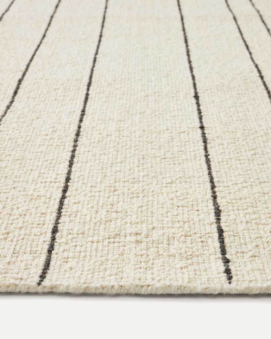 Micol Teppich aus Wolle in Beige und Streifen in Schwarz 160 x 230 cm