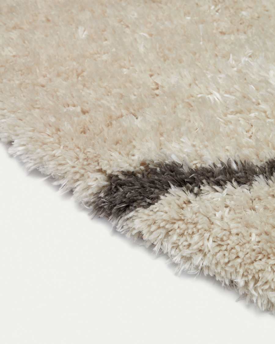 Alfombra Tahitiana beige y rayas gris Ø 160 x 230 cm