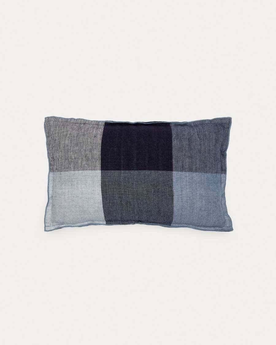 Housse de coussin Calonge 100% lin à carreaux bleue 30 x 50 cm