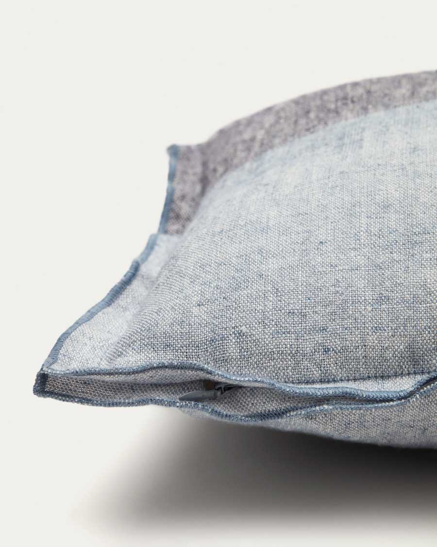 Housse de coussin Calonge 100% lin à carreaux bleue 30 x 50 cm