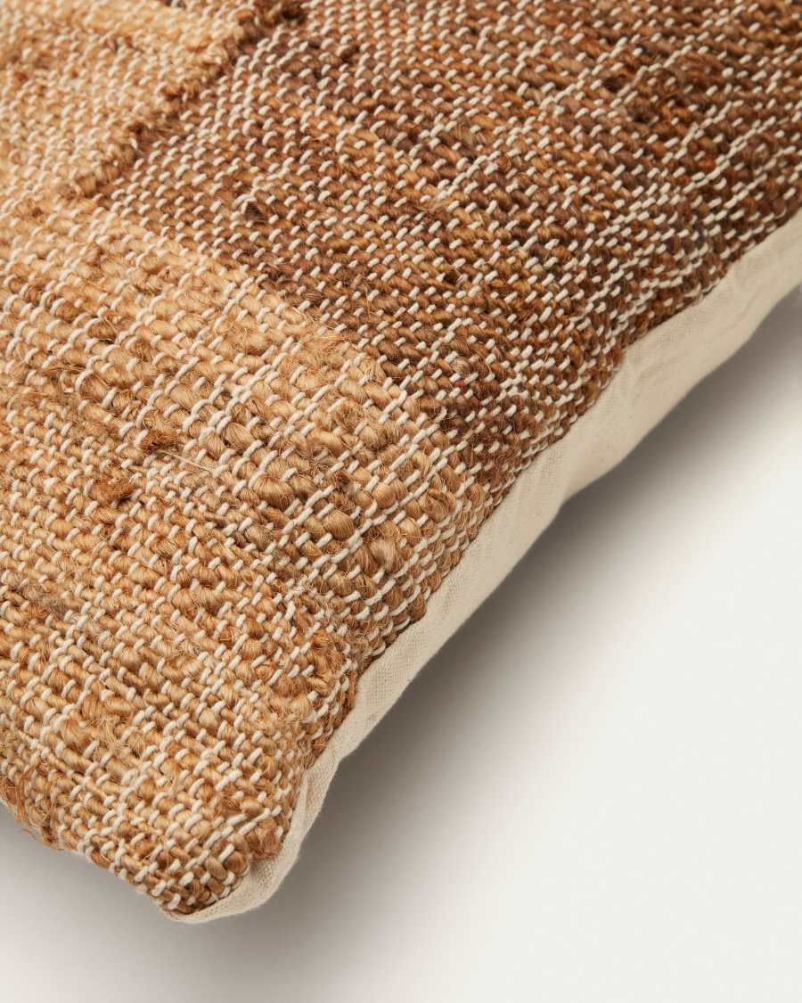 Housse de coussin Cabanes en jute et coton naturel et marron 45 x 45 cm