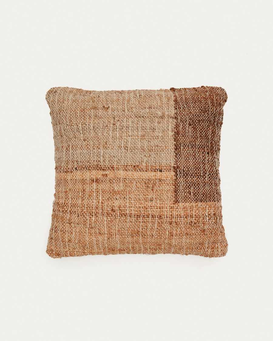 Housse de coussin Cabanes en jute et coton naturel et marron 45 x 45 cm