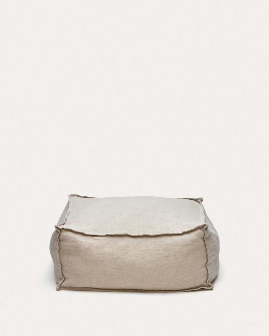 Pouf Forallac 100% lin beige 50 x 50 cm