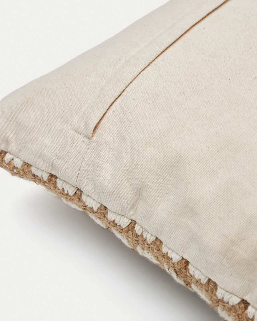 Housse de coussin Iscle en jute naturel et coton blanc 45 x 45 cm