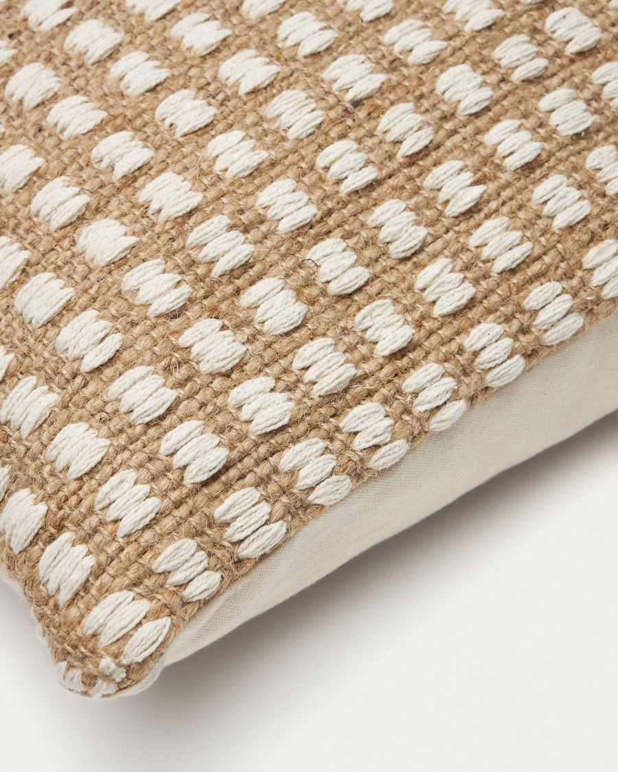 Housse de coussin Iscle en jute naturel et coton blanc 45 x 45 cm