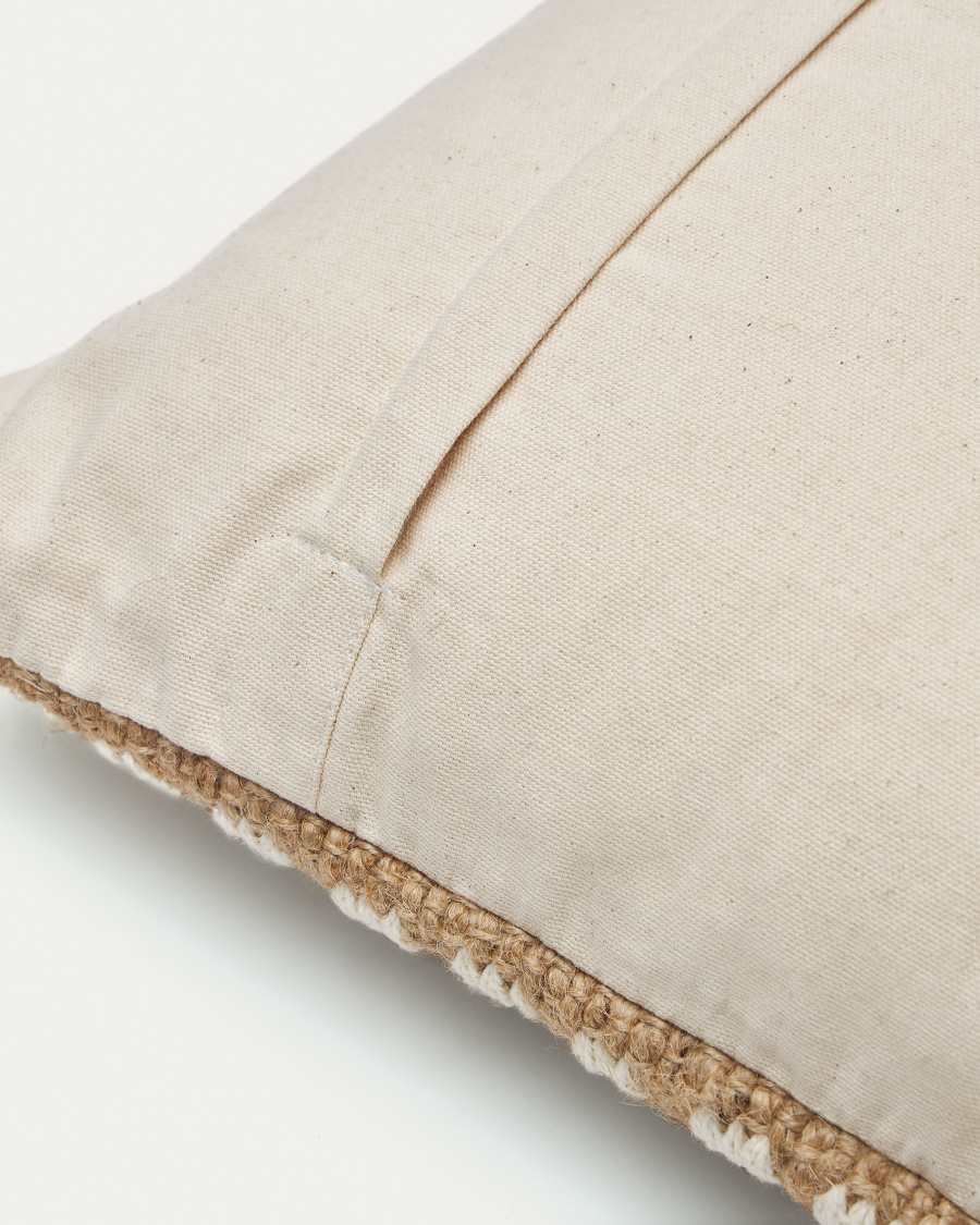 Iscle natural jute and white cotton cushion cover, 60 x 60 cm