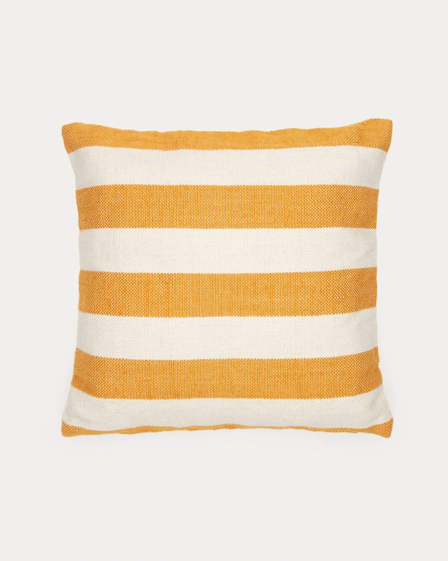 Housse de coussin Nans 100 % PET à rayures blanches et jaunes 45 x 45 cm