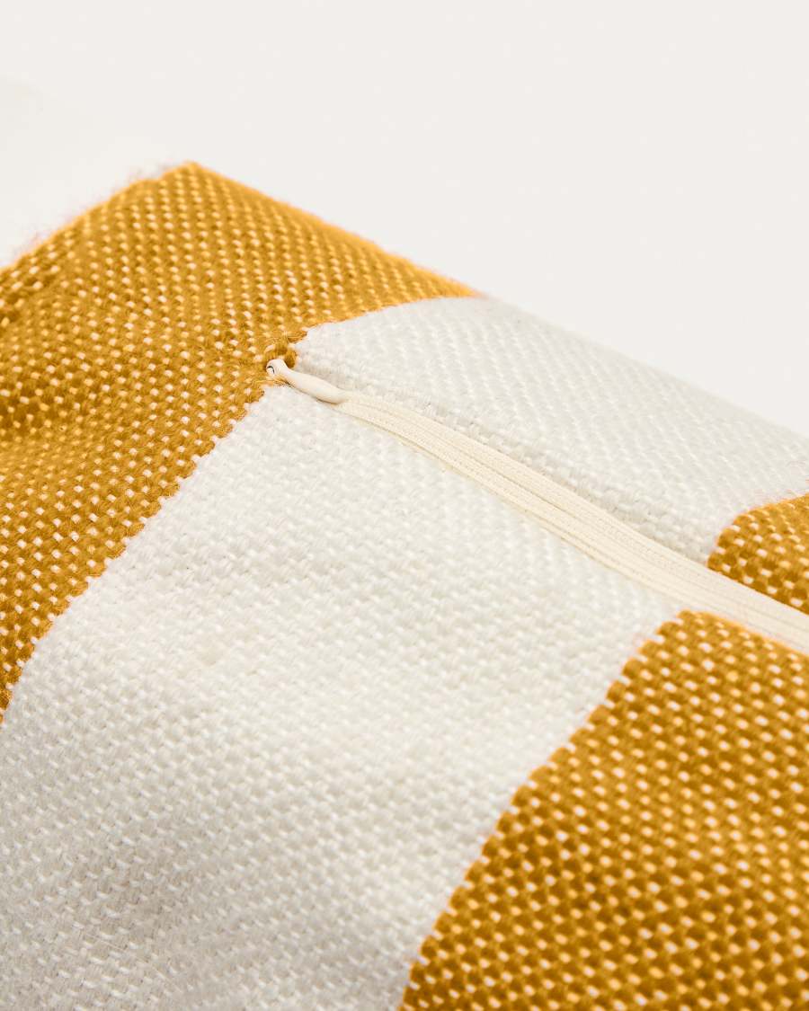 Nans 100% PET cylinder cushion with white and mustard stripes