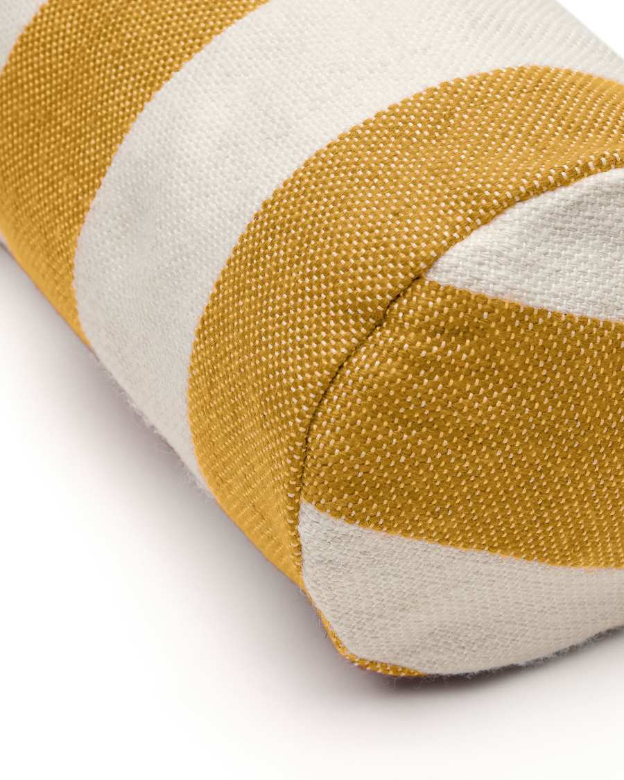 Nans 100% PET cylinder cushion with white and mustard stripes