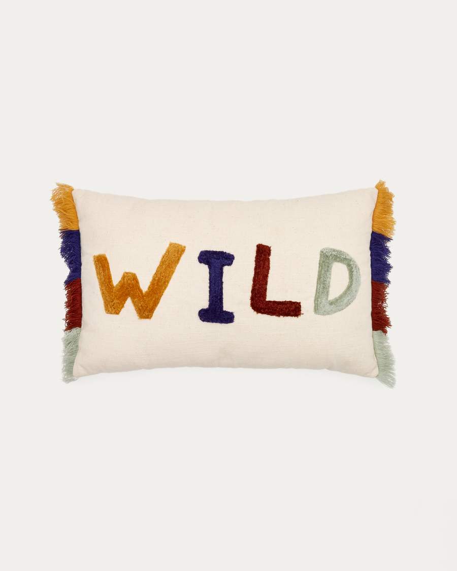 Zelda white cotton cushion cover with multicoloured embroidered letters, 30 x 50 cm