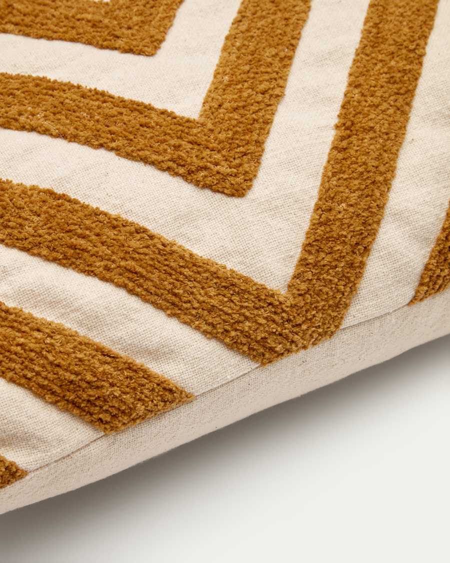 Mihai Kissenhülle aus 100% Baumwolle in Weiß Kontrast in senfgelber Chenille 45 x 45 cm