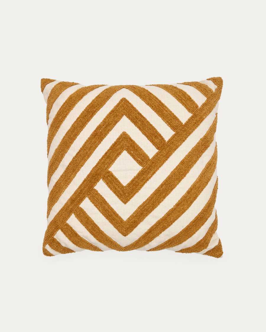 Mihai Kissenhülle aus 100% Baumwolle in Weiß Kontrast in senfgelber Chenille 45 x 45 cm