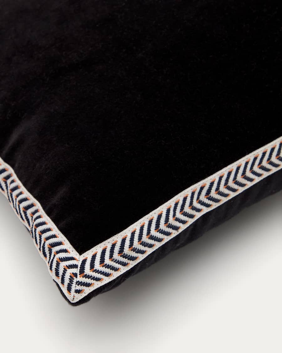 Tanita cushion cover 100% black cotton and white ribbon 30 x 50 cm