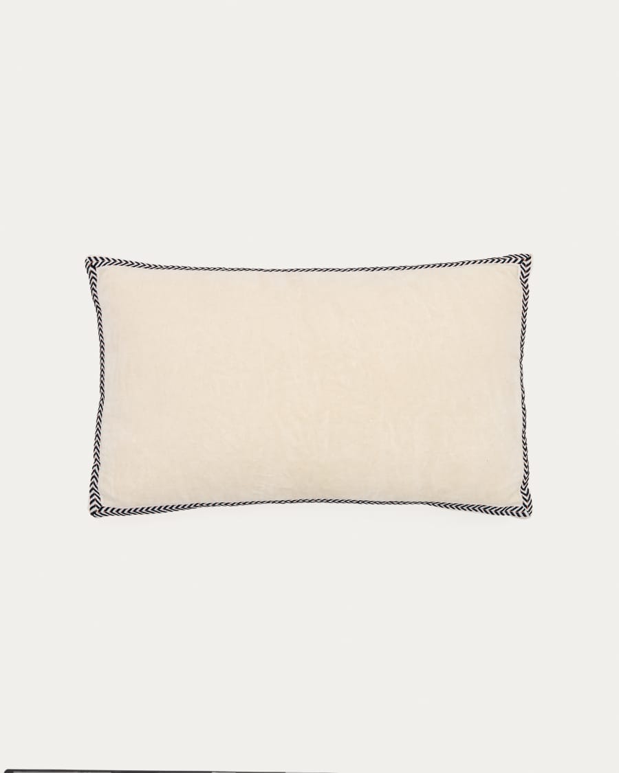 Tanita cushion cover white 100% cotton and black ribbon 30 x 50 cm