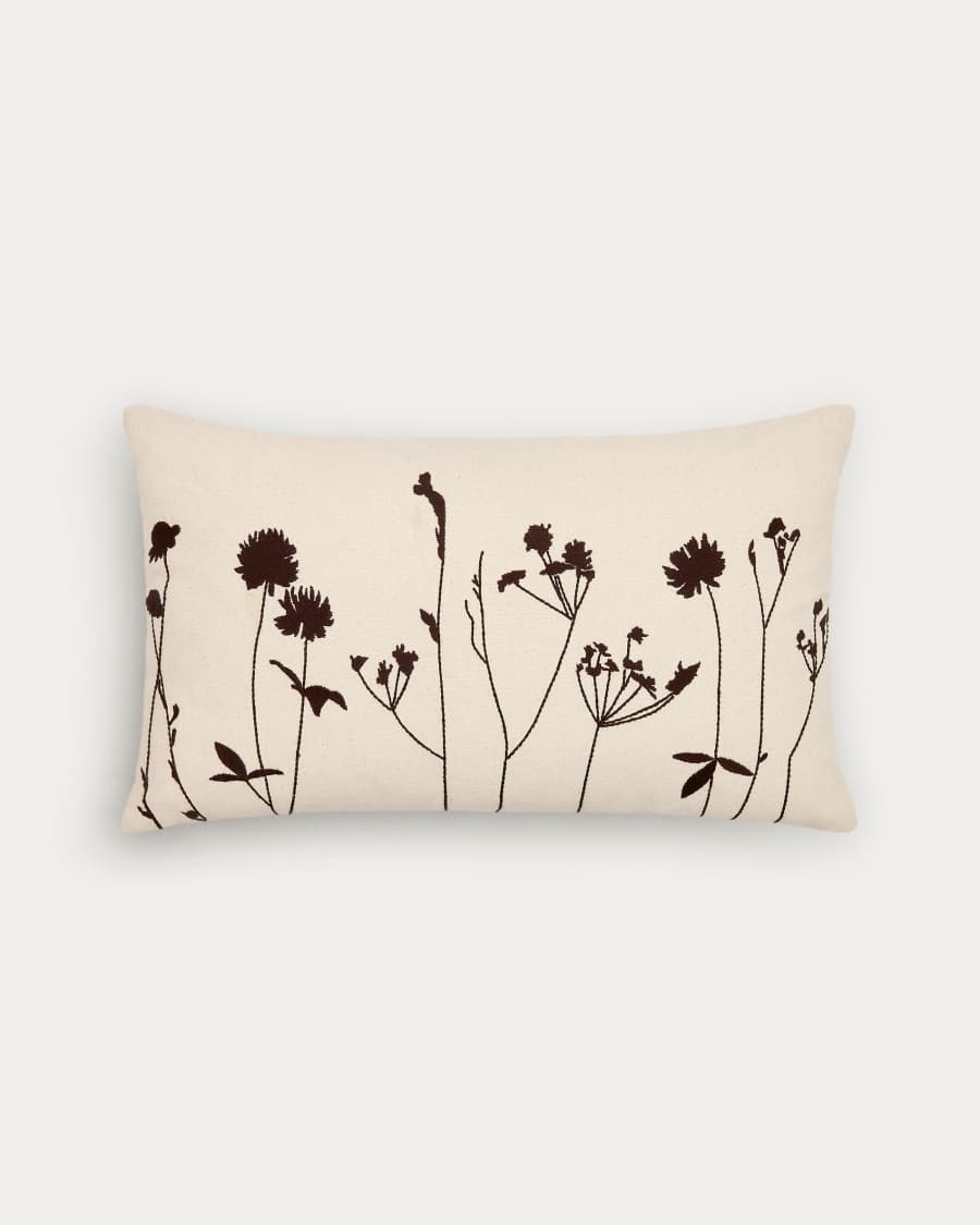 Teresita Kissenhülle 100% Baumwolle weiß mit schwarzen Blumen bestickt 30 x 50 cm