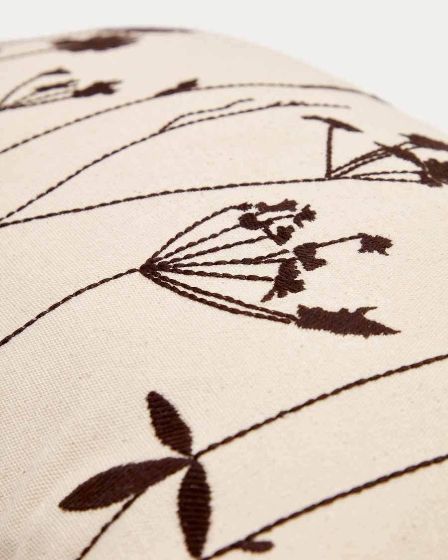 Teresita Kissenhülle 100% Baumwolle weiß mit schwarzen Blumen bestickt 30 x 50 cm