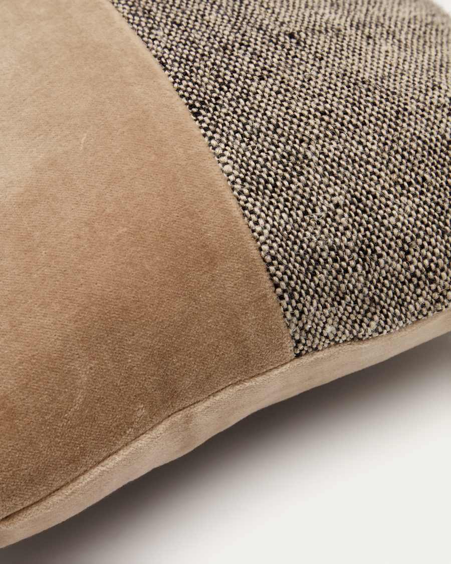 Mikayla-kussensloop van linnen en katoen met print en natuurlijk zwart fluweel 30 x 50 cm