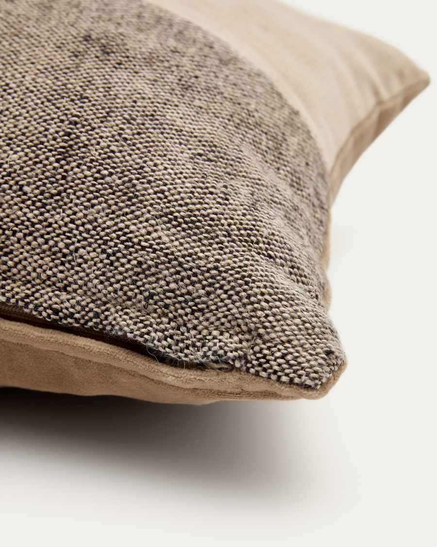 Mikayla-kussensloop van linnen en katoen met print en natuurlijk zwart fluweel 30 x 50 cm