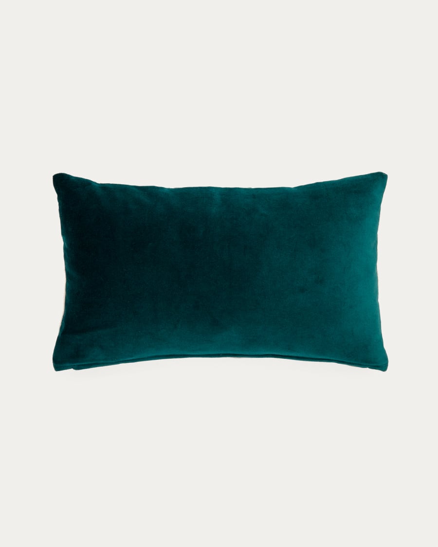 Mikayla linen and cotton printed cushion cover with green, natural velvet 30 x 50cm