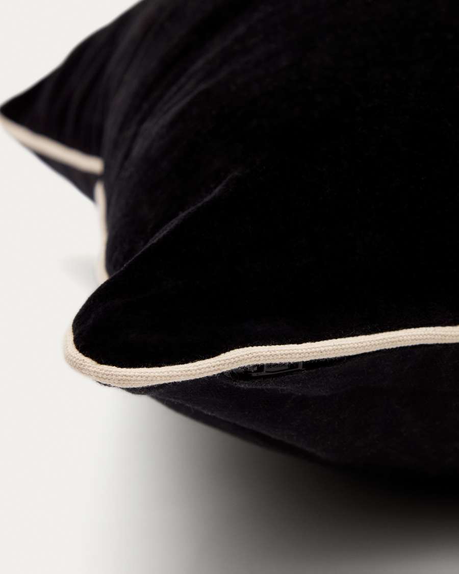 Housse coussin Julina 100% coton et velours noir avec bord blanc 45 x 45 cm