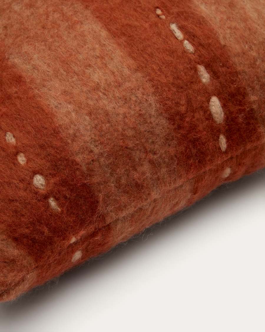 Mayela check cushion cover with red and white fringes and white stitching detail 45 x 45 cm