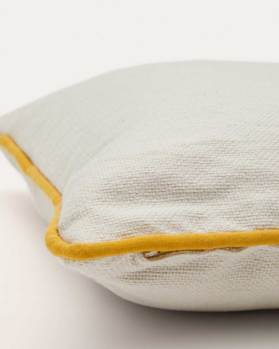 Catius white with yellow trim cushion cover 100% PET 45 x 45 cm