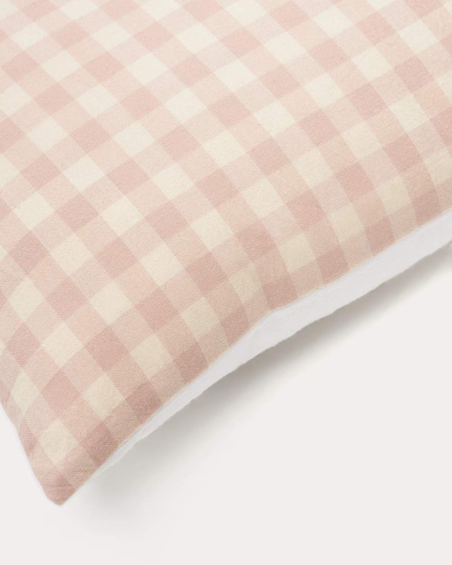 Federa per cuscino Yanil 100% cotone a quadrati rosa e beige 45 x 45 cm