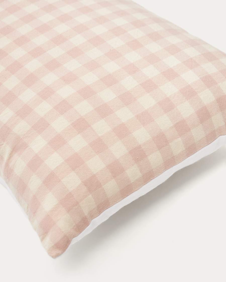 Housse de coussin  Yanil 100% coton à carreaux rose et beige 30 x 50 cm