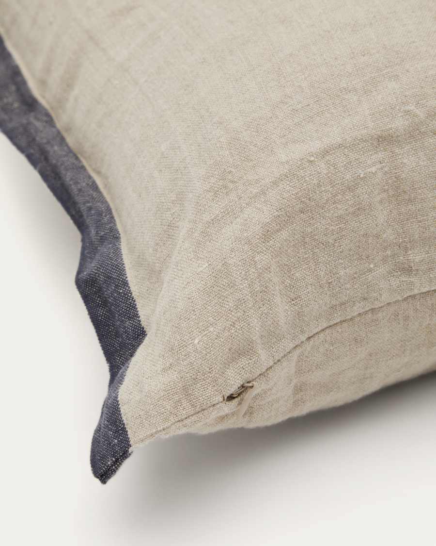 Federa cuscino Suerta 100% lino beige e blu 50 x 50 cm