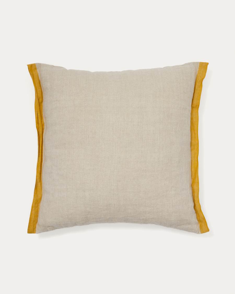 Suerta beige and mustard cushion cover, 100% linen, 50 x 50 cm