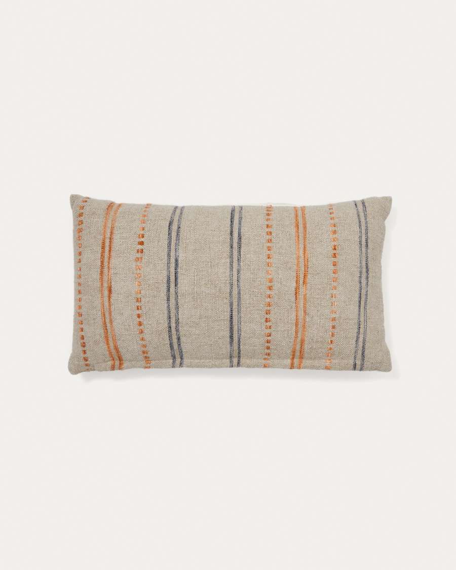 Federa cuscino Setic in lino a righe blu e arancione 30 x 50 cm