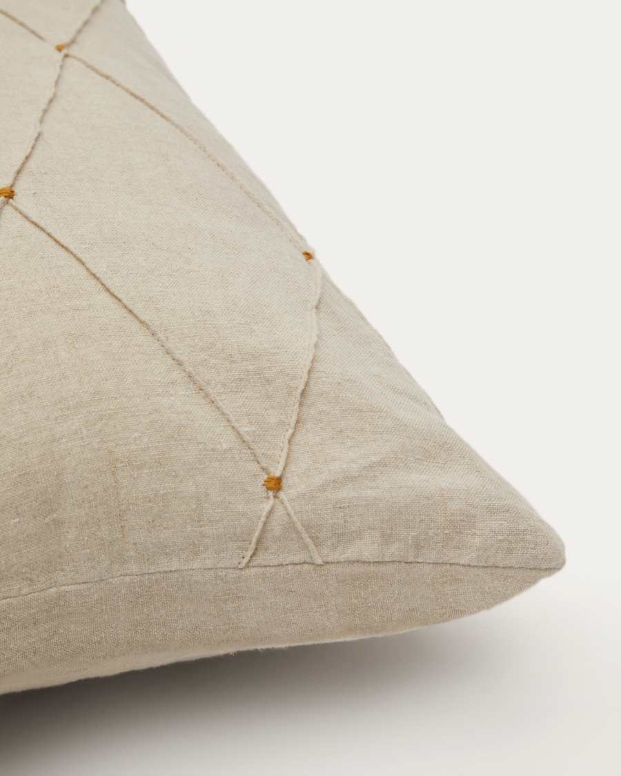 Housse de coussin Syteri 100% lin naturel avec broderie 45 x 45 cm