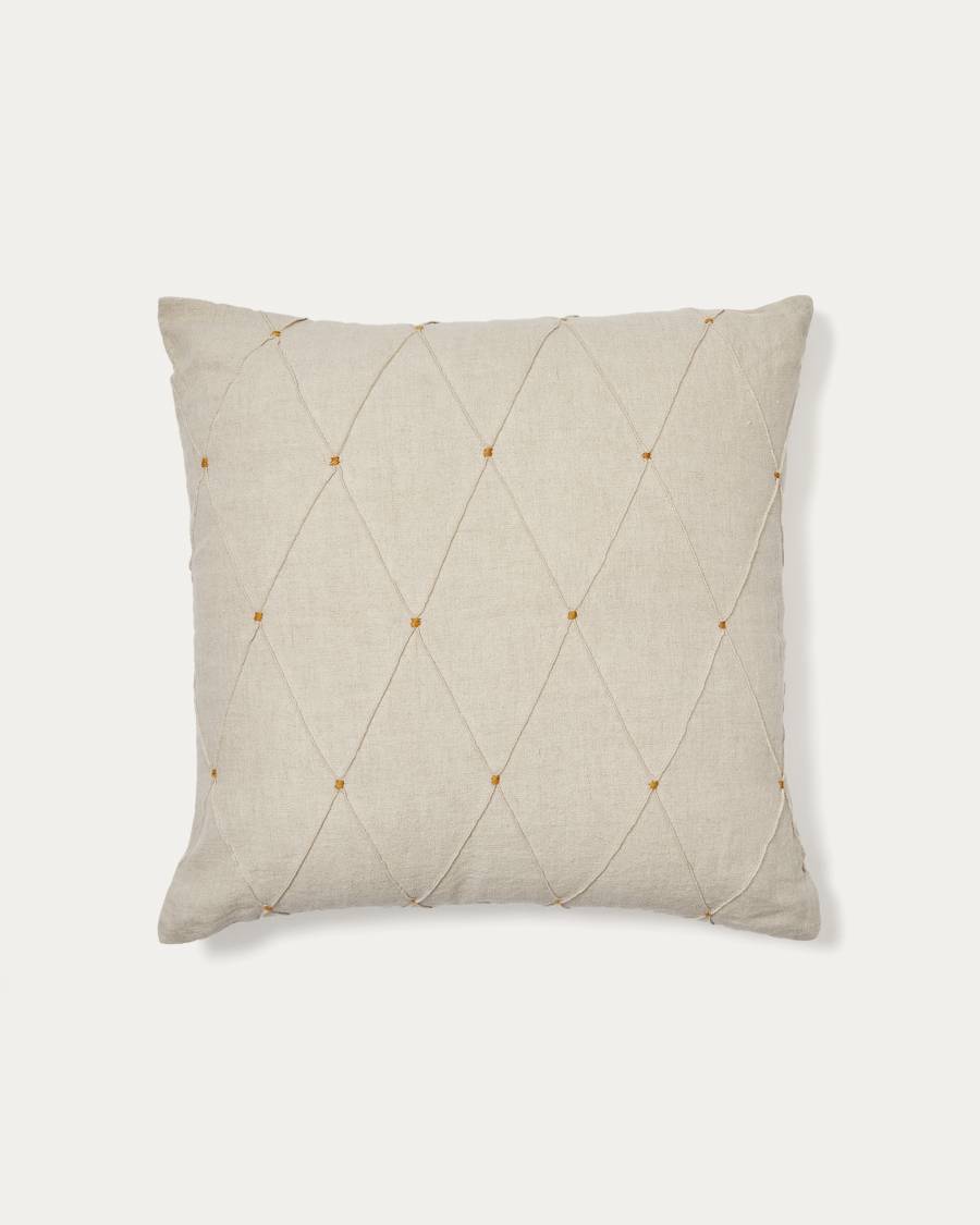 Housse de coussin Syteri 100% lin naturel avec broderie 45 x 45 cm