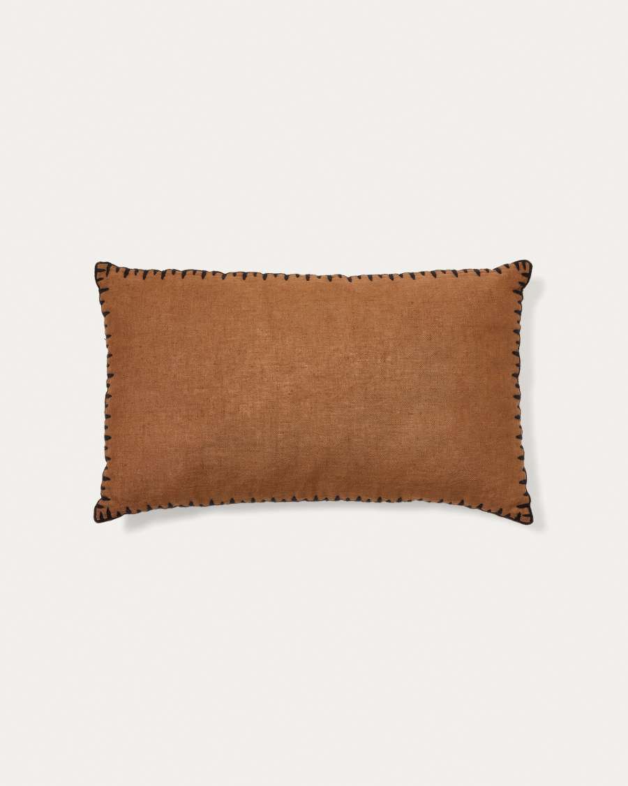 Housse de coussin Satol en coton marron avec broderie noire 30 x 50 cm