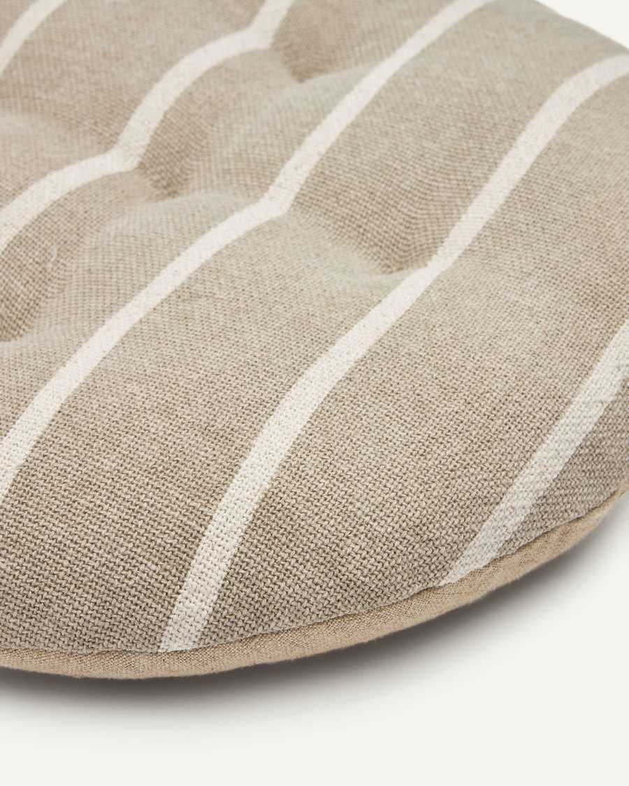 Margarida 100% beige cotton chair cushion with white stripe pattern, Ø 40 cm