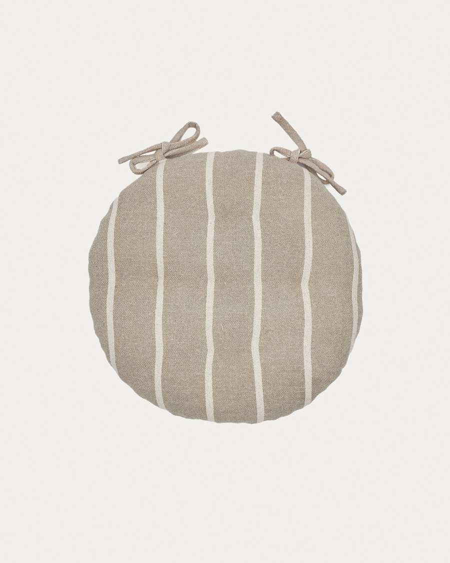 Margarida 100% beige cotton chair cushion with white stripe pattern, Ø 40 cm