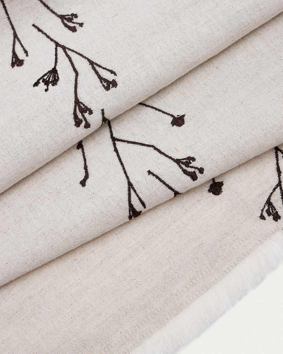 Mirari Tischläufer aus Leinen und Baumwolle mit Blumenstickerei und seitlichen Fransen 50