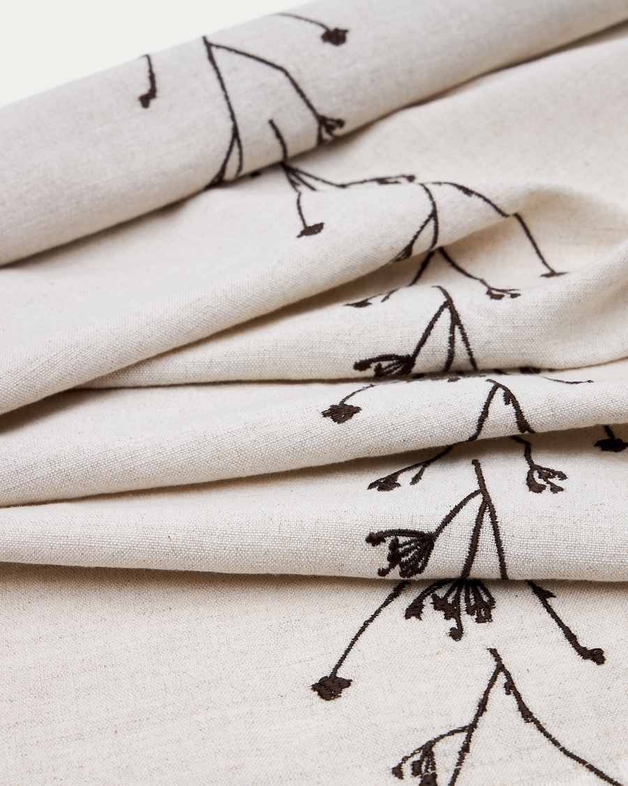 Mirari Tischläufer aus Leinen und Baumwolle mit Blumenstickerei und seitlichen Fransen 50